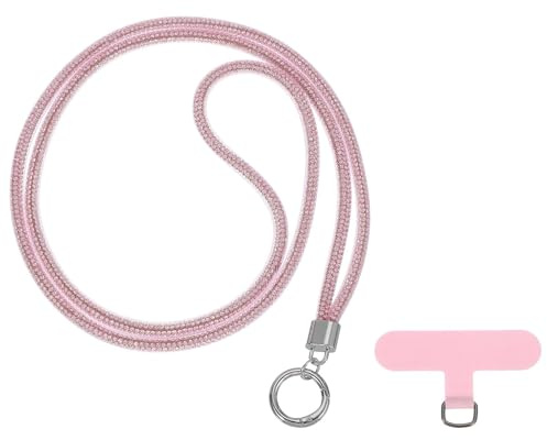 PATIKIL Phone Chain Crossbody Lanyard, 1Pcs Water Diamond Wrist Phone Bling Shoulder Strap with Tether Tab Universal Lanyard for Most Smartphones Bags Purses, Pink
