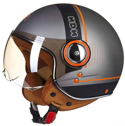 Casque RéTro 3/4 Demi-VisièRe, Casque De Moto RéTro Anti-Collision, Certifié Ece, Casque De Moto LéGer, Adapté Aux Hommes Et Aux Femmes Adultes G,M