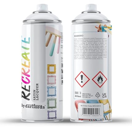 Recreate Clear Satin Spray Varnish Lacquer for Wood, Metal, Plastic | Quick Drying, Smooth, Durable, Easy-to-Apply | Suitable for Indoor / Outdoor | Furniture, Craft, Doors, Ornaments, Pots, Frames