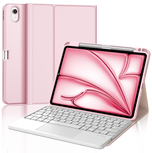 JADEMALL Clavier avec Trackpad pour iPad Air 11 Pouces M2/M3 2024/2025, AZERTY Français Clavier Détachable avec Trackpad pour iPad Air 11 Pouces A2902/ A2903/ A2904, Rose