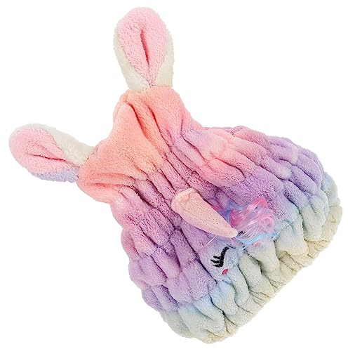OUNONA Coral Fleece Hair Drying Towel Turban Cap for Adults and Babies, Soft Absorbent Quick Dry Hair Wrap, Unicorn Cartoon Bath Shower Cap for Women and Children