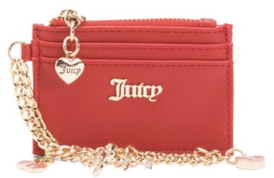 Juicy Couture Damen Charm Kartenetui Geldbörse mit Reißverschlusstasche und Goldkette Wristlet (Rot)