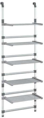 Bowery Hill 5-Tier Aluminum Hanging Laundry Drying Rack, Adjustable Height 57.9-73.6, Space-Saving Foldable Design, Silver Finish, Wall or Door Mount, Compact Clothes Airer for Home Drying