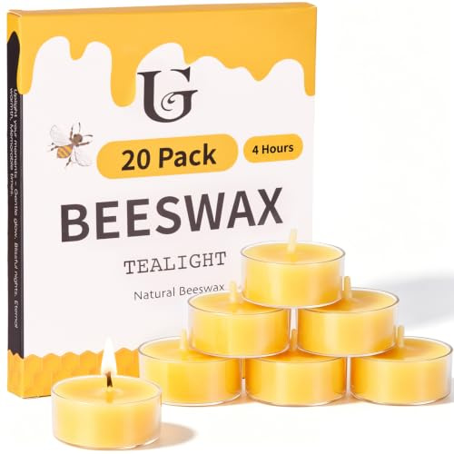 20 stycken värmeljus av bivax, rena bivaxljus med bomullsveke, 4 timmars brinntid, handgjorda, giftfria och miljövänliga för avkoppling