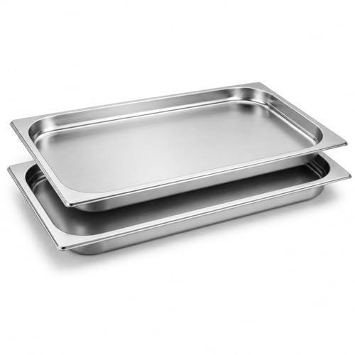 CateringBase Full Size Gastronorm Tray, Stainless Steel, 1/1 GN, 20mm Deep, Commercial Kitchen & Buffet Food Pan, Pack of 2