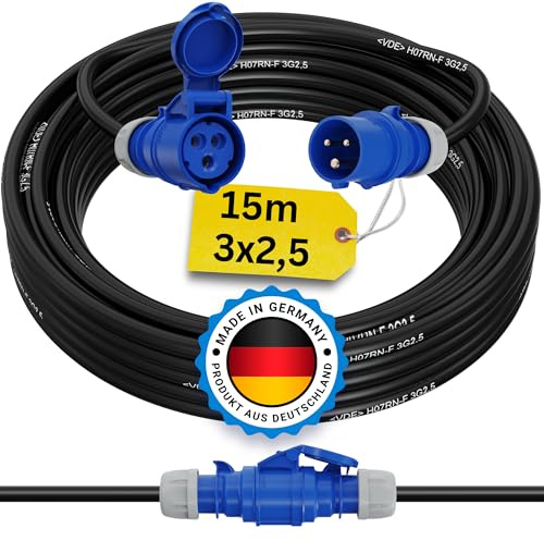 camping kabel 15 meter cee verlängerungskabel 15m außen H07RN-F 3x2,5 PCE strom wohnwagen kabel landstromanschluss wohnmobil caravan adapter verlängerung stromkabel verlaengerungskabel outdoor