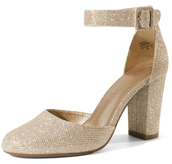 DREAM PAIRS Sandalias de tacón alto para mujer, con puntera cerrada, correa al tobillo, para boda, Angela