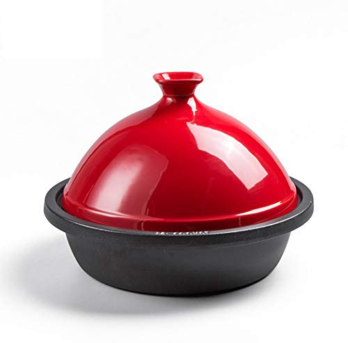XCXDX Tagine, Tagine Marroquí Tradicional, Olla De Hierro Fundido, Cazuela De Cerámica, Olla Multifunción, 30 Cm para 3-6 Personas Red 26cm