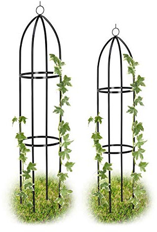 Relaxdays Rankturm 2er Set, freistehend, Rankhilfe für Rosen, Kletterpflanzen, wetterfest, H: 139 cm & 149 cm, schwarz