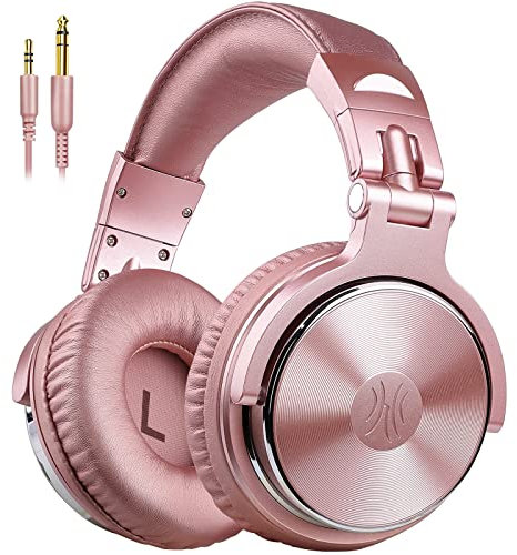 OneOdio Casque supra-auriculaire filaire de studio avec pilote de 50 mm, casque pliable léger avec Shareport et micro pour enregistrement DJ, surveillance, mixage, podcast, guitare, PC, TV (rose doré)