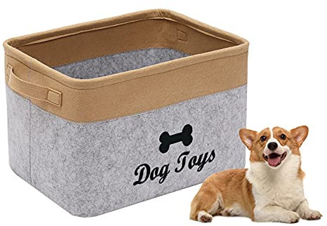 Morezi Filz-Spielzeugkiste mit Griff, Faltbare Aufbewahrungsbox, sehr gut geeignet für die Organisation von Hundespielzeug, Hundekleidung und Haustierzubehör - Khaki Grau