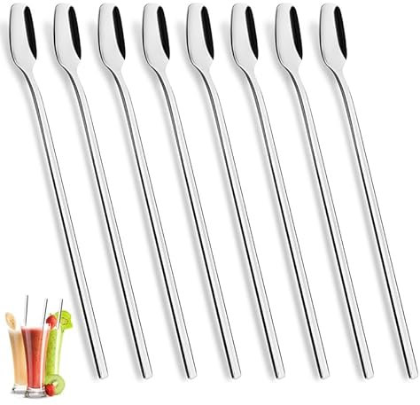 YFWOOD Latte Macchiato Löffel Set, 8-teilig, 20.5 cm lange Griff Eislöffel lang Rührlöffel aus Edelstahl für Eiskaffee Eistee Milchshake Eisbecher Cocktails & Desserts