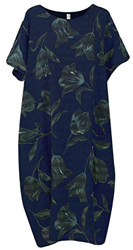 Storm Island Ladies Dress Tulip Print Womens Lagenlook Cotton Shirt Top Front Pockets Tunic SI111 (Navy, One Sie UK 10-18)