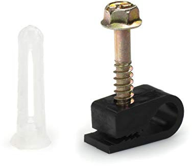 THE CIMPLE CO Ribbed Plastic Conical Anchors and Black Cable Screw Clips - for Concrete, Stucco, Brick, Drywall, and Similar - Kit of 10 Screw Clips, and 10 Anchors