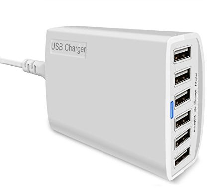 60W Multiport USB Charger Station 6-port Multi-Port Desktop USB Charging Hub High Speed Travel Wall Charger with iSmart Technology for Smartphone Tablets and More