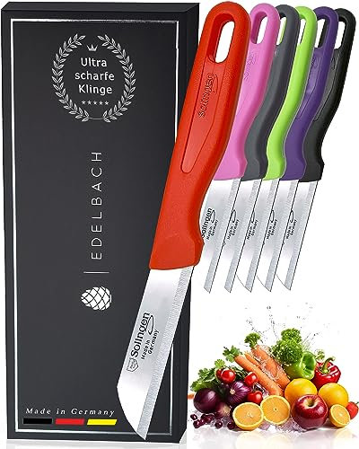 Solingen / Edelbach / 6x Küchenmesser Set / Made in Germany Messer Set gerade Klinge, Allzweckmesser, Obstmesser, Gemüsemesser, Schälmesser, sehr scharf, Küchen Messer, Geschenk