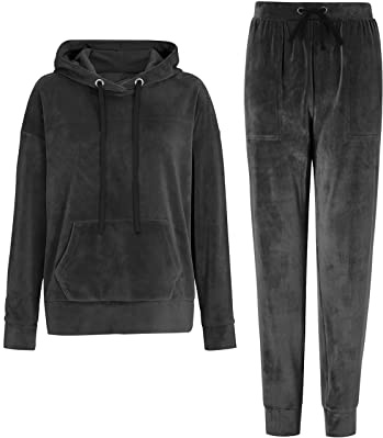 REORIA Womens Long Sleeve Hoodie Jogger Crewneck Outfit Tracksuit Black XL