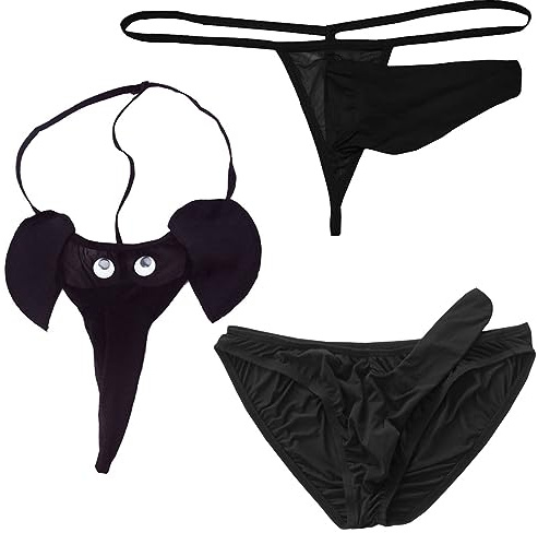 VemeFufu Uomo String Mankini Costume da bagno String Slip Uomo erotico Hot Sexy Naso di elefante Vita Bassa Biancheria intima, A.nero + B.nero + C.nero, taglia unica