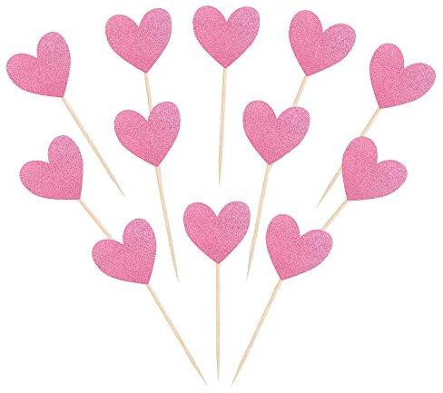 40 Stück rosa Herz Cupcake Topper Glitzer Sweet Love Herz Hochzeit Verlobung Cupcake Picks für Valentinstag Thema Braut Babyparty Geburtstag Party Kuchen Dekorationen Zubehör