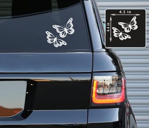 Printbeat Butterflies Vinyl Decals Stickers for Cars, Van, Trucks, Laptop (White, 4.5 x 4.4)