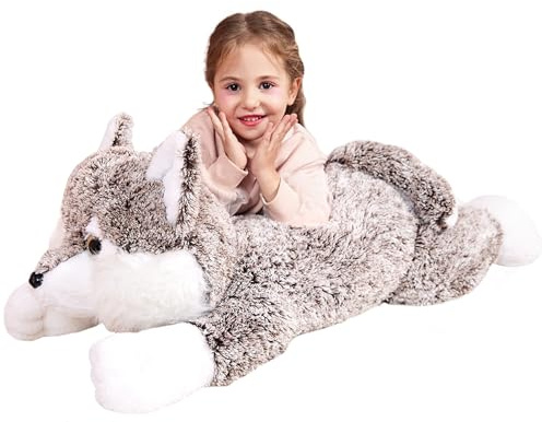 IKASA Groß Wolf Kuscheltier Riesen Stofftier,78cm Gross Plüschtier Riesige Plüsch Spielzeug Jumbo Weich Stofftierer,Geschenk für Kinder