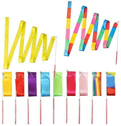 Lxoraziy 9 Stück Dance Ribbon, Tanzen Streamer, Tanzband Set, Tanzbändererfekte Rhythmus-Sticks für Talent-Shows künstlerischer Tanz(9 Farben)
