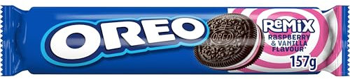 Oreo Remix Galletas Rellenas de Crema Sabor Frambuesa y Crema Sabor Vainilla, el Sabor más Innovador, Paquete de 157 g