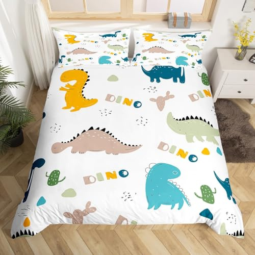 Cute Dinosaur Bedding Set Cartoon Cactus Bedding Duvet Cover Set Decor Jungle Dino Boho Succulent Comforter Cover Set Wild Animal Pattern Yellow Grey Bedspread Cover Bedroom Quilt Cover 2Pcs Twin