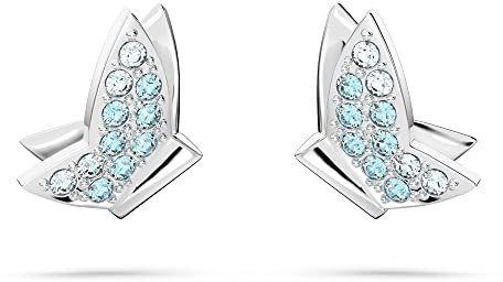 Swarovski Lilia Ohrstecker, Blaue und Rhodinierte Ohrringe mit Schmetterlingsmotiven und Kristallpavé