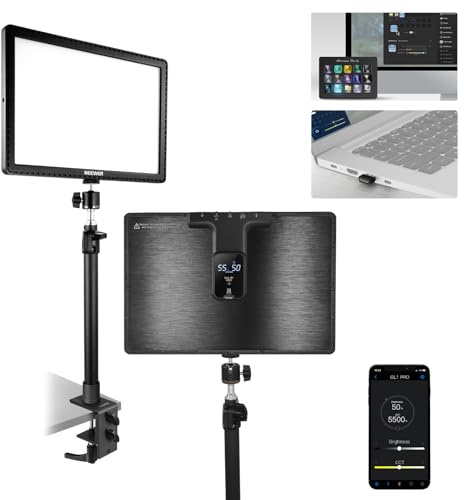 NEEWER 15.5 LED Streaming Key Light, Clamp on Desk Panel Video Lighting for Gaming Recording Zoom Call, CRI97+, 2.4G PC/Mac iOS/Android APP Control, Compatible with Elgato Stream Deck, GL1 PRO Black