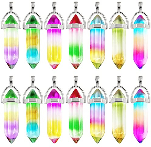 HAOBIN 14-teilige Sechseckige Kristallanhänger Edelsteine Quarz Heilsteine Schmuck Kristallhalskette Diy Schmuckherstellung