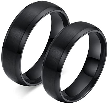 BCughia Freundschaftsringe Beste Freundinnen, Schwarz Ringe 6mm Schwarzer Gebürsteter Ring mit Abgeschrägter Kante Damengröße 62 (19.7) Herrengröße 70 (22.3)