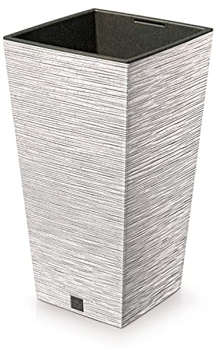 Vaso per Fiori piante Quadrato Furu Square ECO WOOD Decorativo in Plastica e Legno 33% cm da Interno Esterno 20x20x38 cm Quadrato Bianco Design Moderno 11 Litri