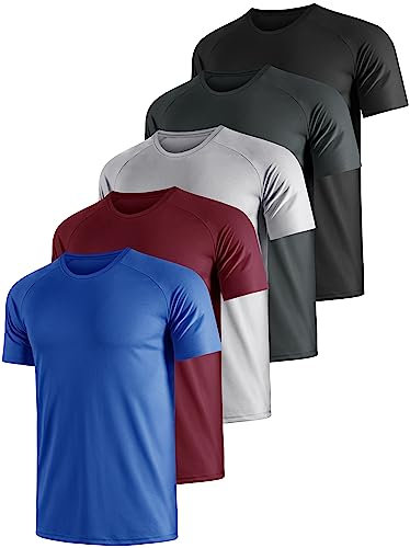 UEEKO 5er Pack Sport Herren T-Shirt Set Kurzarm Sporthirt Schnelltrocknend Atmungsaktiv Fitness Funktions Running