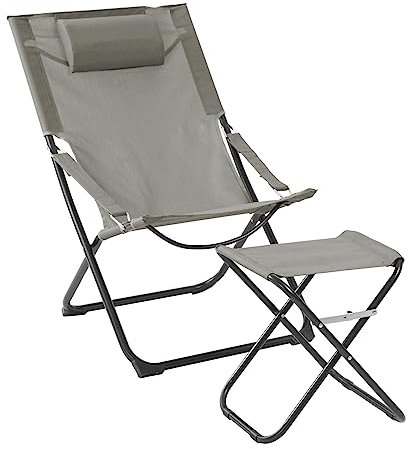 SVITA Liegestuhl mit Hocker klappbar Strandstuhl Campingstuhl Kopfkissen Hellgrau