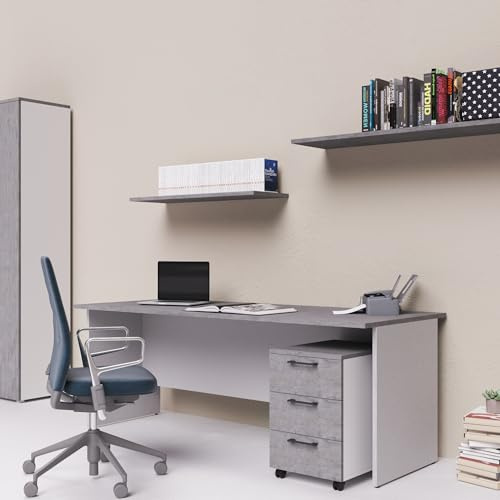 Linea Azzurra Scrivania Ufficio Cemento Made in Italy H74xL200xP80 Tavolo da Lavoro per Ufficio e Soggiorno Elegante e Facile da Montare