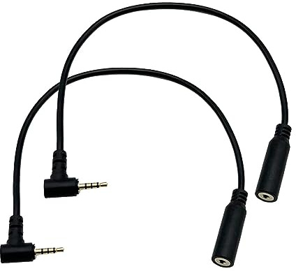 LiKuCo 2Pack 2.5mm Male to Female 90 Degree Angle Extension Cable Headphone Audio Converter 4 Poles Stereo Adapter 12inch