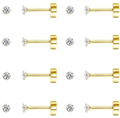 LOLIAS 2MM Petites Boucles d'oreilles Or 14 Carats pour Femmes Hommes Percing au Oreille Acier Inoxydable Boucles d'oreilles Hypoallergéniques Clou d'oreilles Zirconium Cartilage Percing 20G