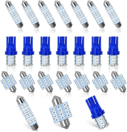 MACHSWON Lot de 24 ampoules LED pour voiture, accessoires automobiles, éclairage d'intérieur, éclairage de coffre, éclairage d'immatriculation, etc. Pièces de rechange bleues pour éclairage
