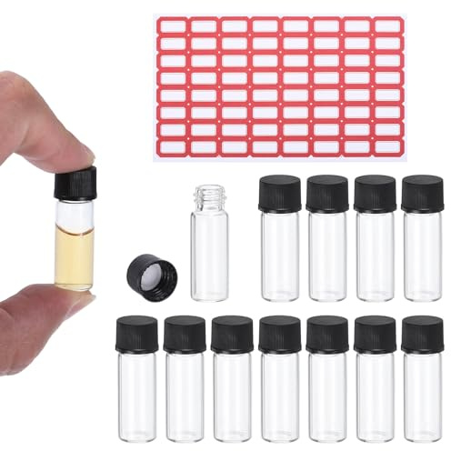PATIKIL Flacons en Verre Transparent de 2 ml, Lot de 50 Flacons d'Échantillons avec Bouchon à Vis, Bouteille de Réactif avec Étiquettes, Flacon en Verre Étanche Pour Laboratoire