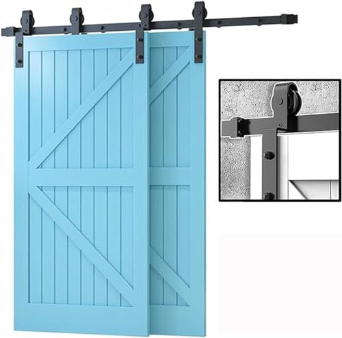 Schiebetür-Hardware-Set, robustes Schiebetür-Set, 122–800 cm, professionelles Bypass-Schiebetür-Hardware-Set, einläufig, doppelte Holztüren, flache Schienen-Dämpfer