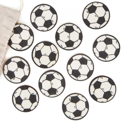 Logbuch-Verlag Set di 12 palline da calcio piatte in legno, decorazione per feste di compleanno, EM 2024, decorazione da tavolo, Ø 3,8 cm