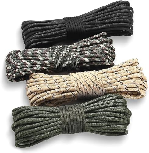 GOTFUN 4 st paracord 4 mm, 64 m/210 fot Paracord 550 7 Strand sladd nylonrep, paracordarmband kit för att göra armband snodd nyckelring hundhalsband camping, tältrep lastkapacitet 250 kg (4 färger)