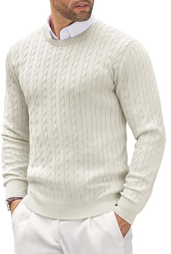 COOFANDY Jersey de Cuello Redondo para Hombre Ligero Informal y de Punto Fino con Diseño Texturizado Blanc M