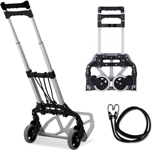 MAXBROTHERS carrello saliscale - manico telescopico 100cm - carrello per bilancia - ampio vassoio antiscivolo - 1 cavo retrattile - portata 165lb - esterno, privato, shopping - 2 ruote in TPR