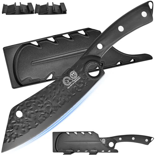 XYJ 8 pollici Chef Knife, giapponese affettatrice coltello da cucina nero, acciaio ad alto tenore di carbonio, forgiato a mano mannaia carne taglio verdure affettare coltello da cucina