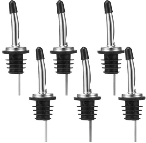 Acooruiteng Bottle Pourers for Spirits Freeflow Spirit Pourers Stainless Steel Oil Pourer Spout Speed Pourers for Spirits Wine Pourer with Rubber Dust Caps for Pours Liquor Vinegar Syrup or Olive 6Pcs