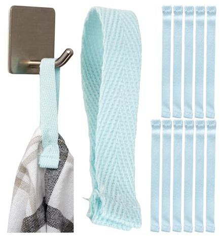 Handtuchaufhänger zum Annähen, 12 Stück, 150 x 12 mm Schlaufen, in Hellblau, aus Baumwolle, umgeschlagene und vernähte Enden, Aufhänger Halter Set für Geschirrhandtuch, Handtuch, Lappen, Deko, Camping