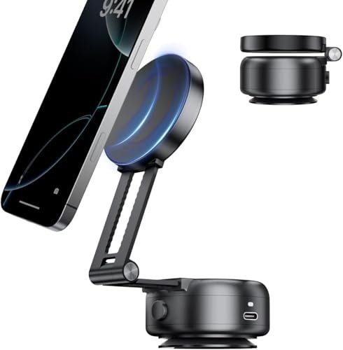 Electric Vacuum Magnetic Suction Phone Holder, Adjustable 360° Rotation Car Mount, Strong Magnetic Car Phone Holder for Phone16/15/14/13/12,for Shower/Car/Mirror/Smooth Surfaces