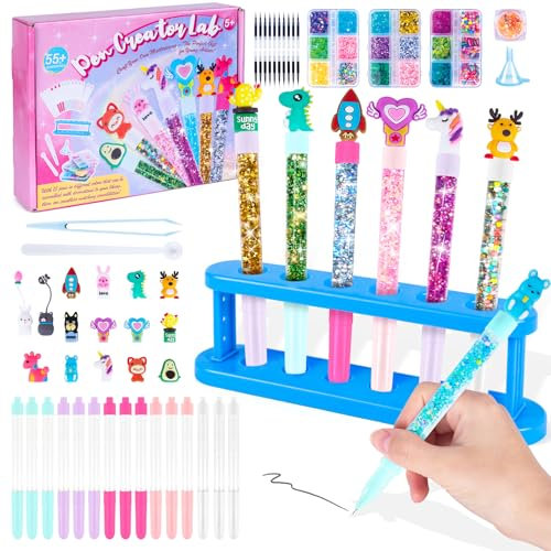 Kazzley Kit de Creación de Bolígrafos con 55+ PCS, Cree 15 Bolígrafos Personalizados, Manualidades Niños 5 6 7 8 9 10 años, Juego Creativo Infantil, Regalo Juguetes para Niños y Niñas